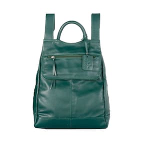 Mochila Couro autêntico Maluzinha Verde Musgo Elegante 26cm