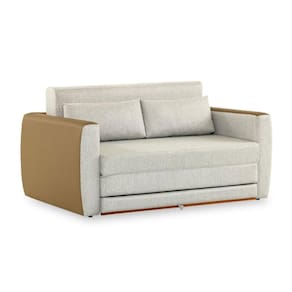 Sofá-Cama 2 Lugares MH-1609 Herval 158 cm (largura) Colchão Casal Linho Bege Laterais Marrom A