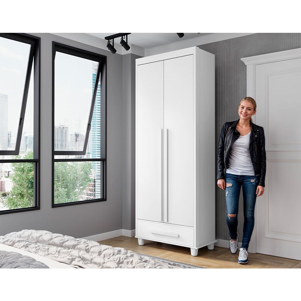 Guarda-roupas Solteiro Dubai 2 Portas 1 Gaveta Branco