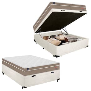 Cama Box Baú Casal Suede + Colchão Lis Molas Ensacadas Plumatex 138x188x64cm