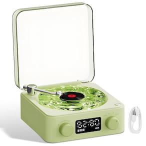 Caixa De Som Toca Disco Vinil Vitrola Bluetooth Cartao Tf Musica Luminaria Led USB Recarregavel