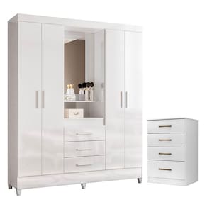 Guarda Roupa Casal Capelinha Capri Flex e Cômoda MS913 Branco Brilho – Moval