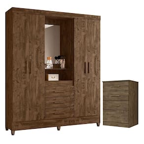 Guarda Roupa Casal Capelinha Capri e Cômoda MS913 Castanho Wood – Moval
