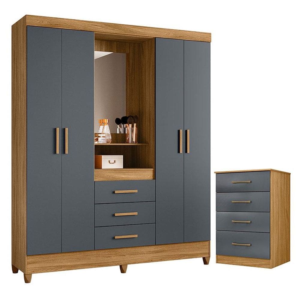 Guarda Roupa Casal Capelinha Capri e Cômoda MS913 Freijó Cinza – Moval