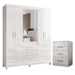 Guarda Roupa Casal Capelinha Capri Flex e Cômoda Vitória Branco Brilho – Moval