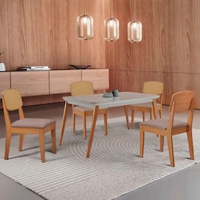 Mesa De Jantar Copper 120cm Tampo Mdf Vidro 4 Cadeiras Linho Capuccino/off/nat/serig. Off