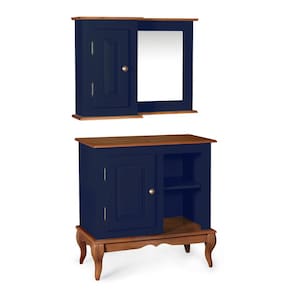 Gabinete para Banheiro 1 Porta e Armário Espelheira Dália 3051 - Azul Petróleo/Imbuia Glazer