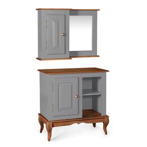 Gabinete para Banheiro 1 Porta e Armário Espelheira Dália 3051 - Cinza/Imbuia Glazer