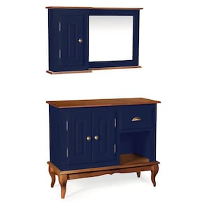 Gabinete para Banheiro 2 Portas com Espelheira Dália 3058 - Azul Petróleo/Imbuia Glazer