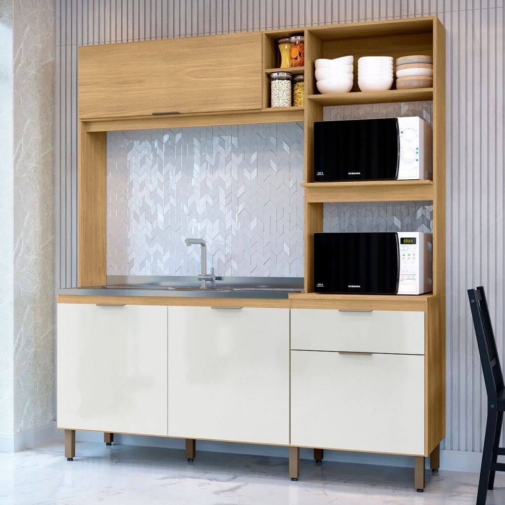 Cozinha Compacta Cloe 4 Portas 1 Gaveta Castanho/Off White - Pnr Móveis