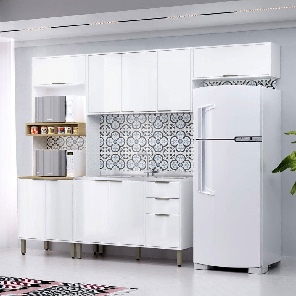 Cozinha Completa Alicia 10 Portas 2 Gavetas Branco Neve - Pnr Móveis