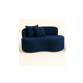 Sofá Decorativo Curvo Orgânico Nature Gaia Veludo Azul Marinho - Montanaris Decor