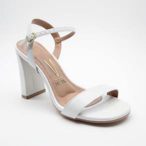Sandália Vizzano Salto Médio Grosso Feminina - Off White