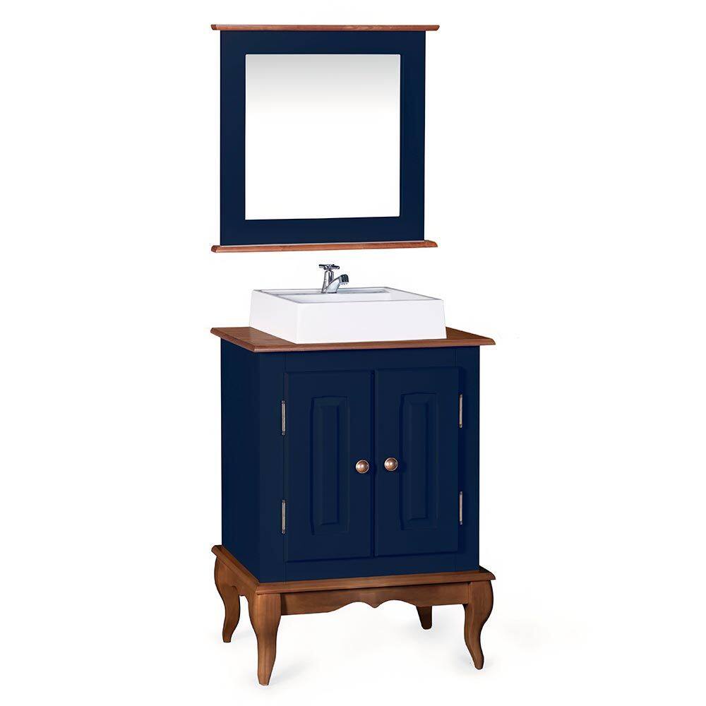 Gabinete para Banheiro 2 Portas com Cuba e Espelheira Dália 3057 - Azul Petróleo/Imbuia Glazer