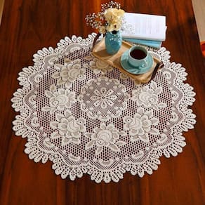 Centro Para Mesa Interlar Renda 100% Poliéster Rose Redonda Gardenia 75 Marfim