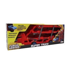 Caminhao Cegonha Vermelho Com 6 Carrinhos De Metal Pull Back