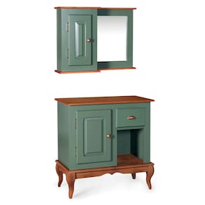 Gabinete para Banheiro e Armário Espelheira Dália 3064 - Verde Musgo/Imbuia Glazer