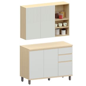 Kit Armário Aéreo com Nicho e Balcão de Cozinha 120 cm Aurora