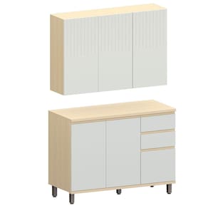 Kit Armário Aéreo 3 Portas e Balcão de Cozinha 120 cm Aurora