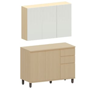 Kit Armário Aéreo 3 Portas e Balcão de Cozinha 120 cm Aurora