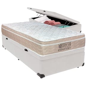 Cama Baú Solteiro Branco+Colchão Airtech Molas Ortobom