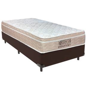 Cama Box Solteiro Marrom+Colchão Airtech Molas Ortobom