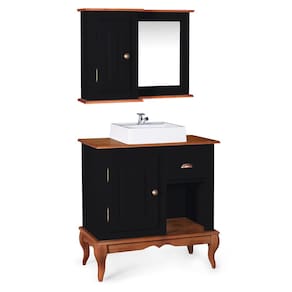 Gabinete para Banheiro com Cuba e Armário Espelheira Dália 3064 - Preto/Imbuia Glazer