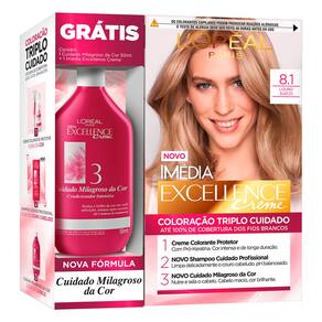 Kit Tintura Imédia Excellence L`oréal Louro Sueco 8.1 Ganhe Condicionador Cuidado Milagroso da Cor