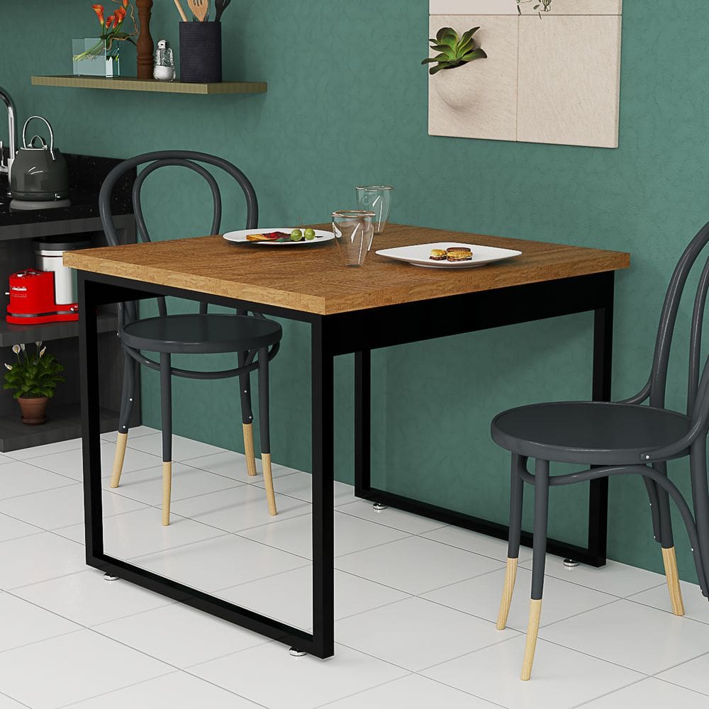 Mesa Quadrada para Cozinha Compacta 80cm Design Moderno em Ferro e MDF