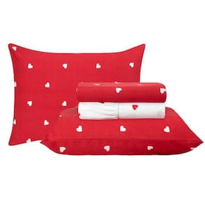 Jogo de Cama Duplo Casal 4 Peças Percal 180 Fios Coração Malbec Sonhare Prata