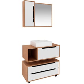 Kit Gabinete Balcão e Espelheira de Banheiro Cuba Karina