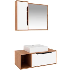 Kit Gabinete e Espelheira de Banheiro 80 cm com Cuba Karina