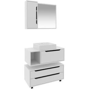 Kit Gabinete Balcão e Espelheira de Banheiro Cuba Karina