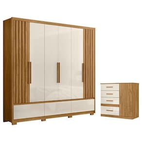 Guarda Roupa Casal Amazonas E Cômoda Vênus Freijó Off White - Moval