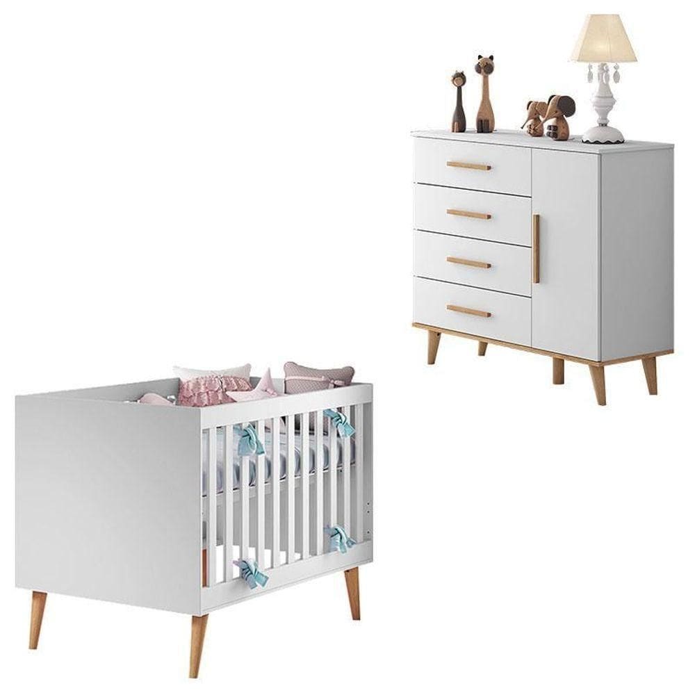 Berço Americano E Cômoda Infantil Ludmila Branco Bétula – Carolina