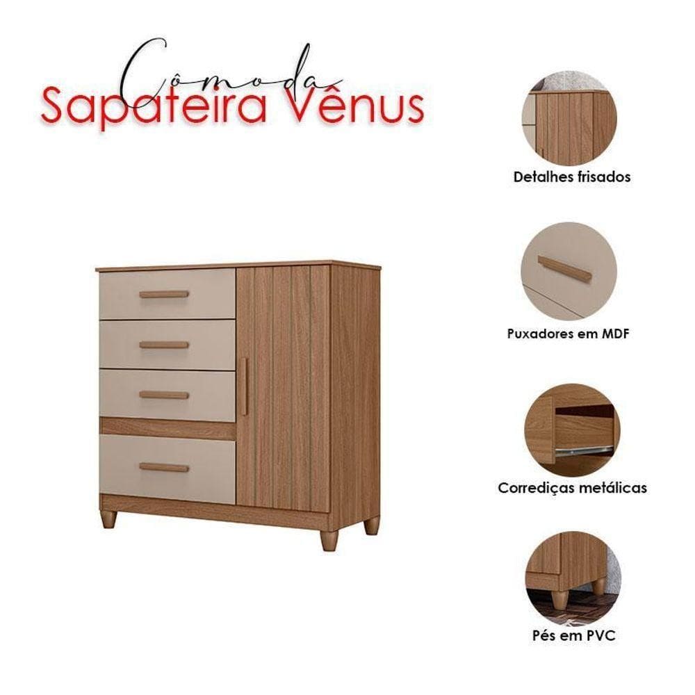 Cômoda Sapateira Vênus Carvalho Fendi Com Pés | Casas Bahia