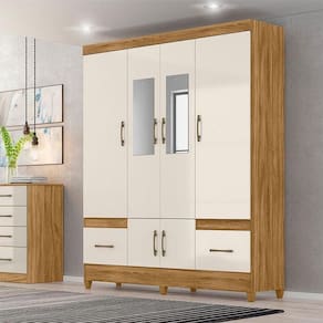 Guarda Roupa Casal Ambiente Ms912 6 Portas Freijó Off White Com Espelho - Moval