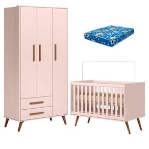 Berço Americano 3820 E Guarda Roupa Roupa 3830 Retrô Rosa Com Colchão Da Ortobom - Qmovi