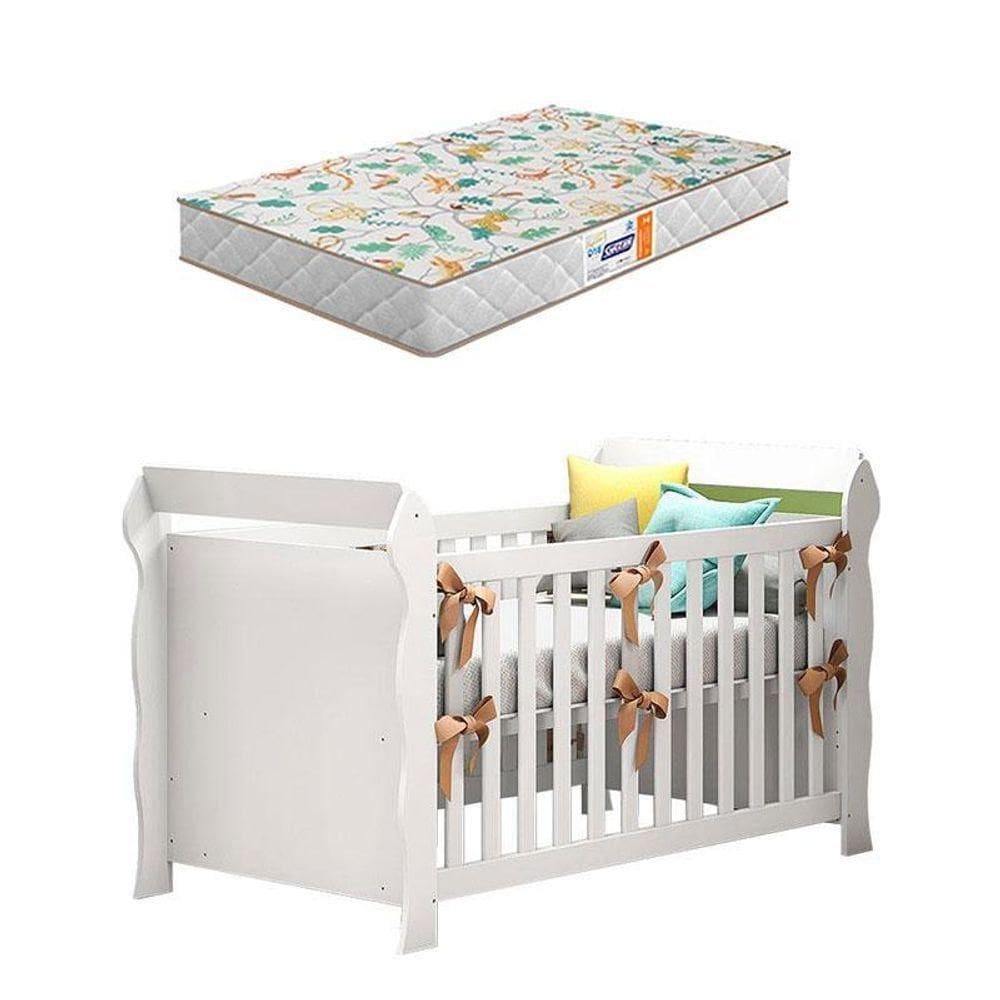 Berço Americano Lara Branco Brilho Com Colchão Gazin – Carolina