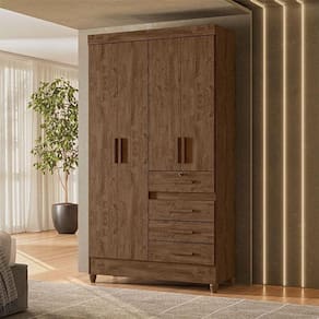 Guarda Roupa Solteiro Ambiente Sobral 4 Portas Castanho Wood - Moval
