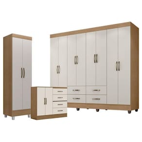 Guarda Roupa Casal Porto Com Cômoda 4 Gavetas 2 Portas E Armário Multiuso Lite Nature Off White – Leão