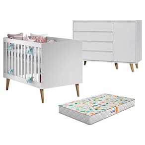 Berço Americano Ludmila E Cômoda Gran Lorena Branco Acetinado Bétula Com Colchão Gazin – Carolina Baby