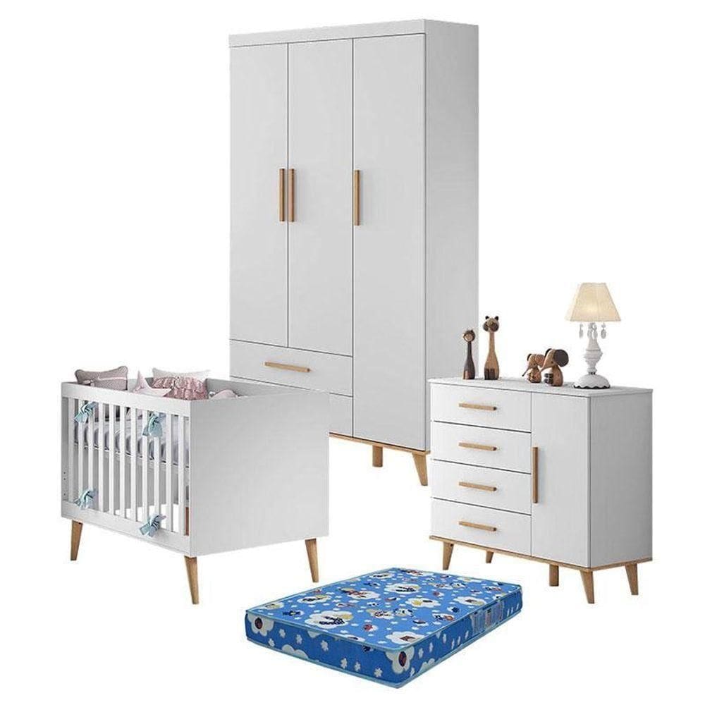 Quarto De Bebê Ludmila Branco Bétula Com Colchão Ortobom – Carolina