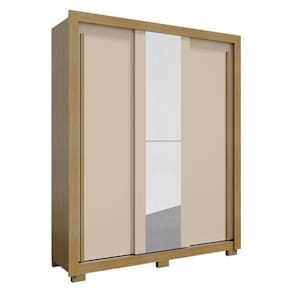 Guarda Roupa Solteiro Nevoa 3 Portas De Correr Com Espelho Carvalho Americano Off White - Incorplac