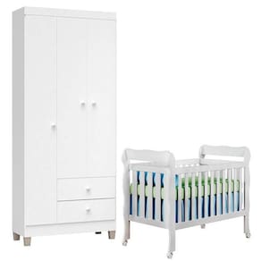 Berço Americano Lila E Guarda Roupa Ternura Baby 3 Portas Branco Brilho - Incorplac
