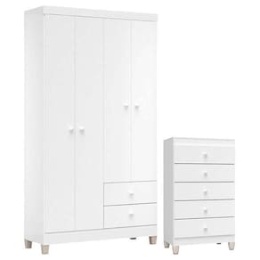 Cômoda Gaveteiro E Guarda Roupa 4 Portas Baby Kids Branco – Incorplac