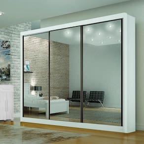 Guarda Roupa Casal Com Espelho 3 Portas 6 Gavetas Branco
