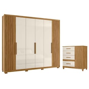 Guarda Roupa Casal Araguaia E Cômoda Vênus Freijó Off White Com Pés - Moval