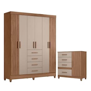 Guarda Roupa Solteiro Aruba E Cômoda Vênus Com Pés Carvalho Fendi – Moval