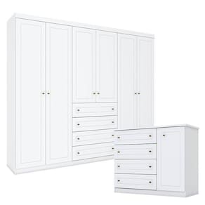 Cômoda E Guarda Roupa Casal 6 Portas Americano Branco – Henn